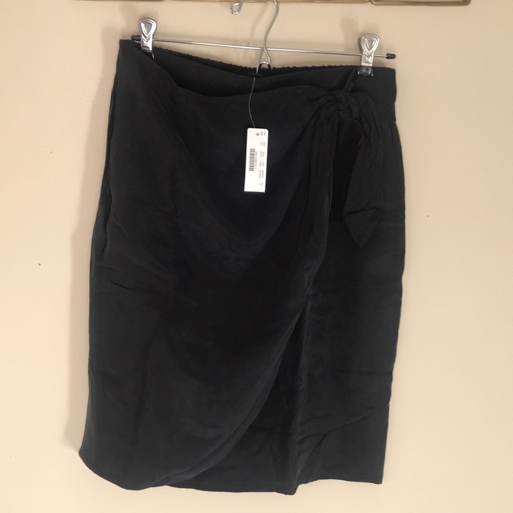 Black silky faux-wrap pencil skirt